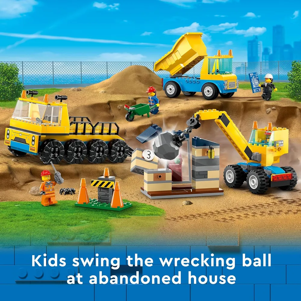 Lego City camiones de construcción y grúa con bola de demolición set infantil