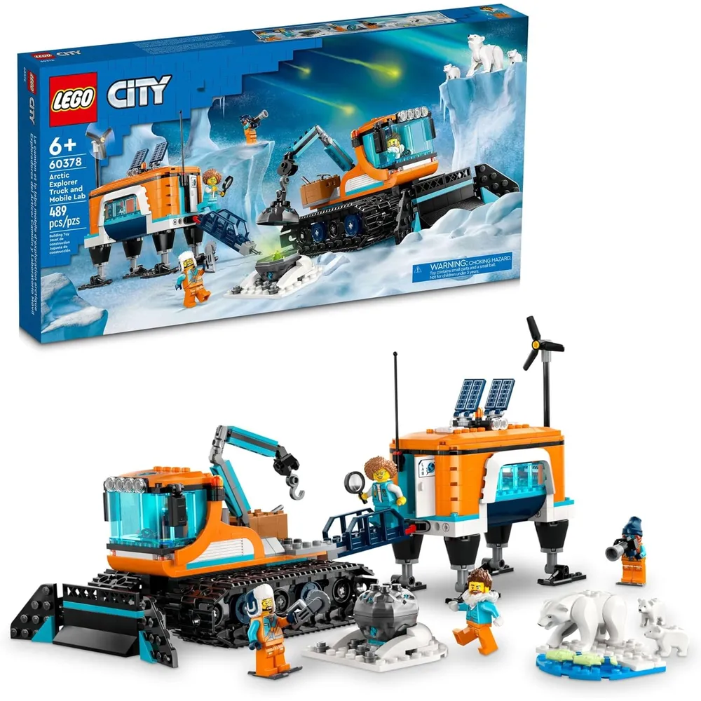 Lego City exploración camión ártico y laboratorio móvil con figuras y oso polar