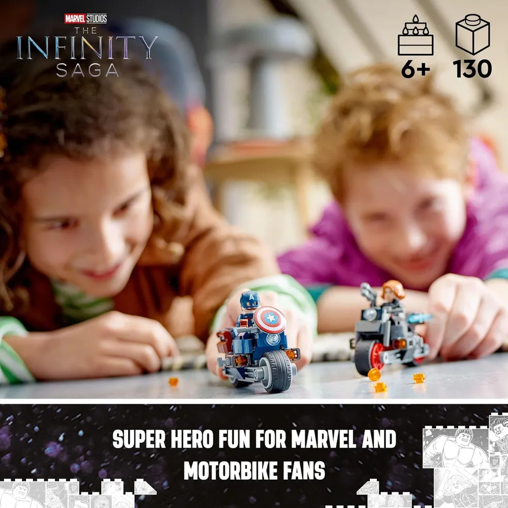 Lego Marvel Viuda Negra y Capitán América motocicletas set de juego coleccionable