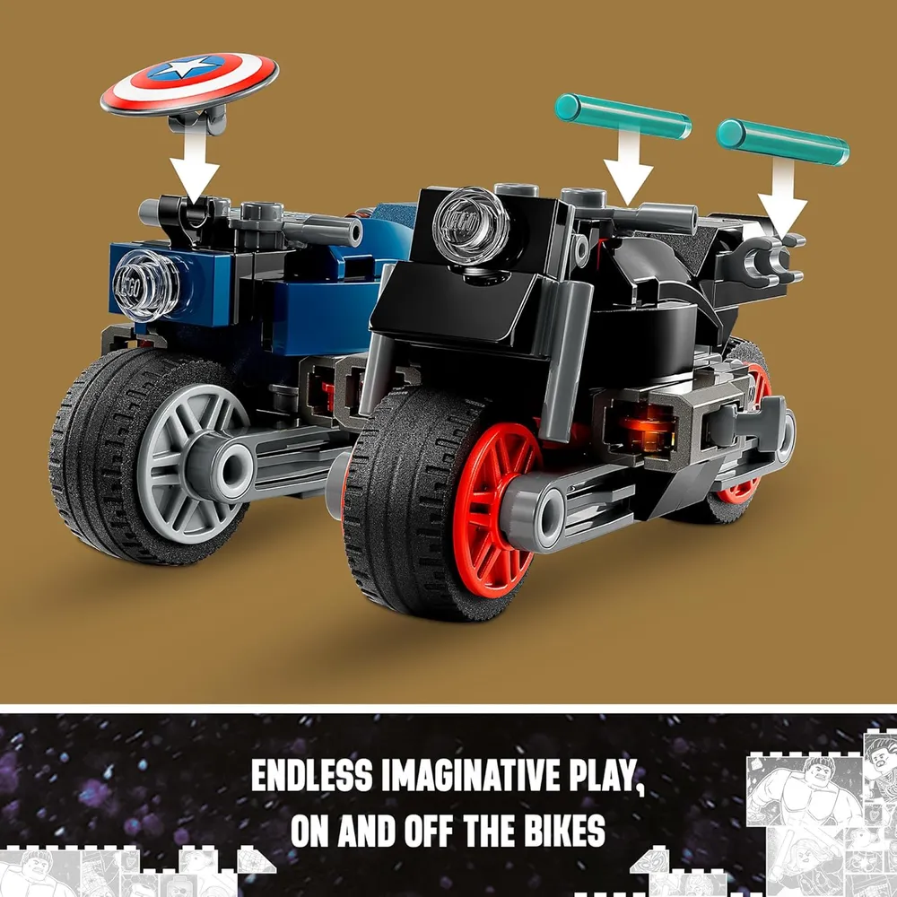 Lego Marvel Viuda Negra y Capitán América motocicletas set de juego coleccionable