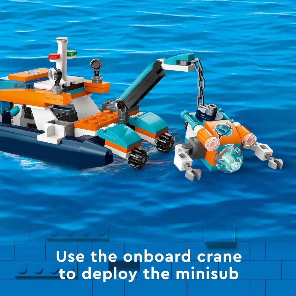 Lego City barco de buceo explorador con arrecife de coral, minisubmarino y figuras