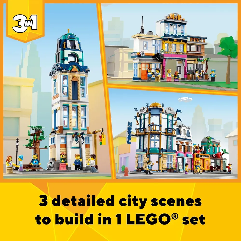 Lego Creator Main Street set de construcción 3 en 1 con hotel, cafetería y tienda