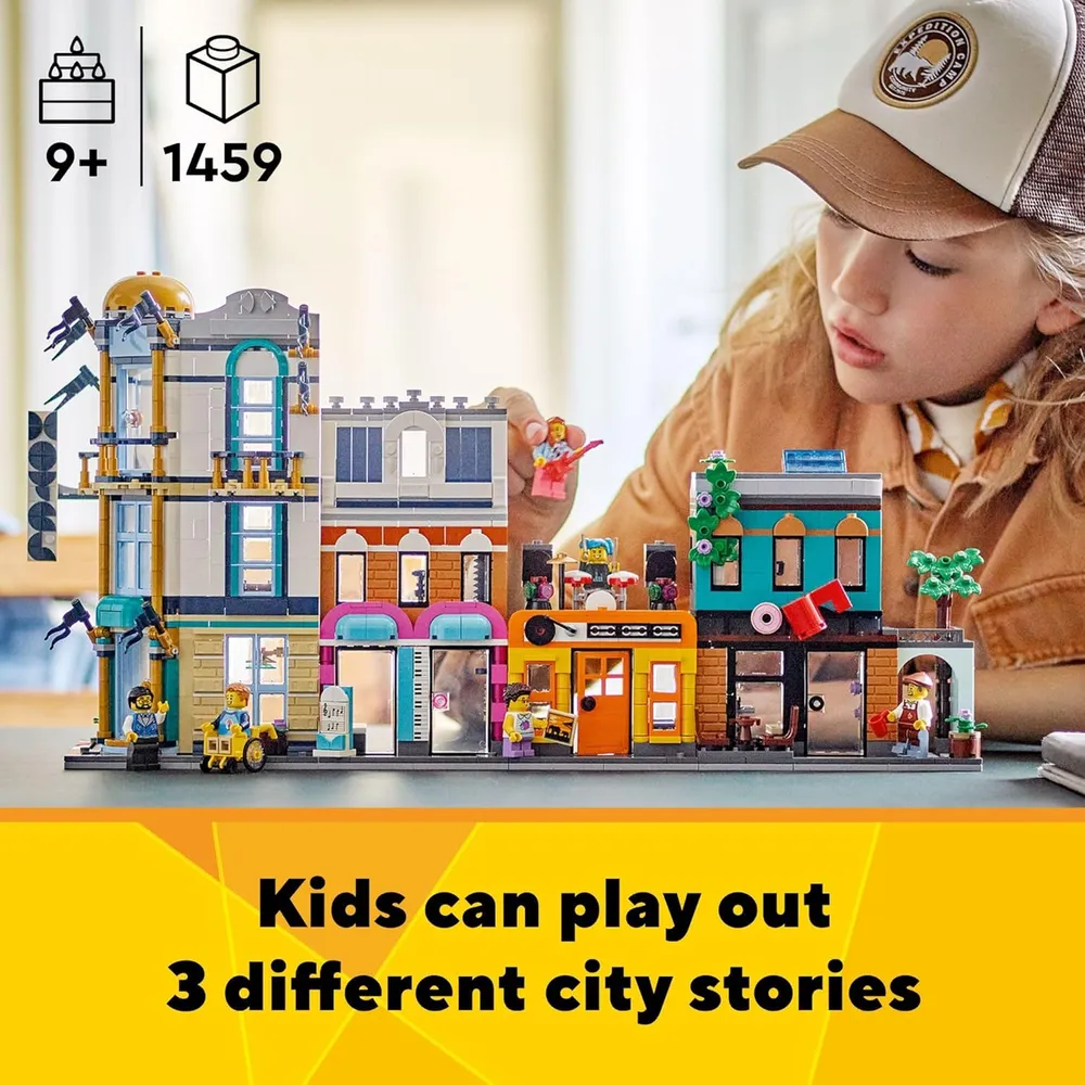 Lego Creator Main Street set de construcción 3 en 1 con hotel, cafetería y tienda