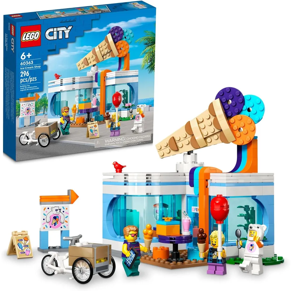 Heladería Lego City set de construcción con bicicleta de carga, minifiguras y accesorios