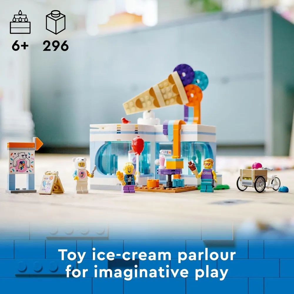Heladería Lego City set de construcción con bicicleta de carga, minifiguras y accesorios