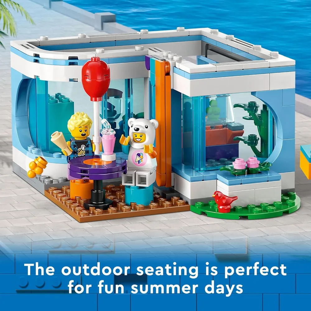 Heladería Lego City set de construcción con bicicleta de carga, minifiguras y accesorios
