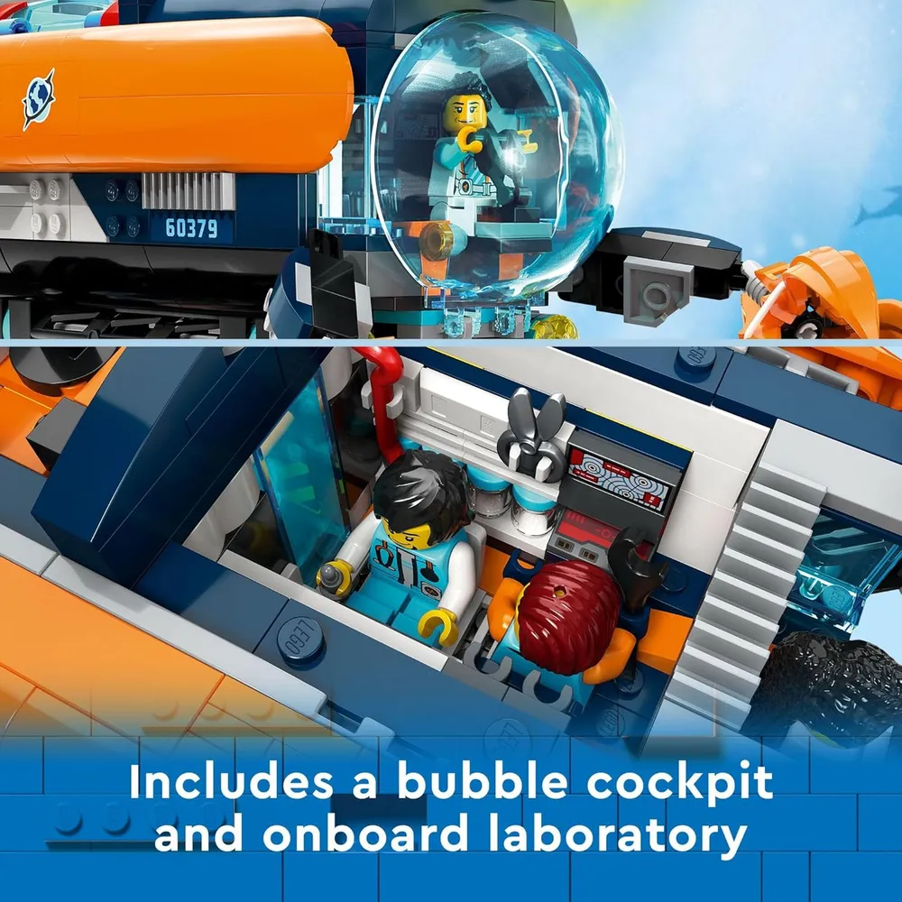 Lego City submarino explorador de aguas profundas set de construcción con tiburones y minifiguras