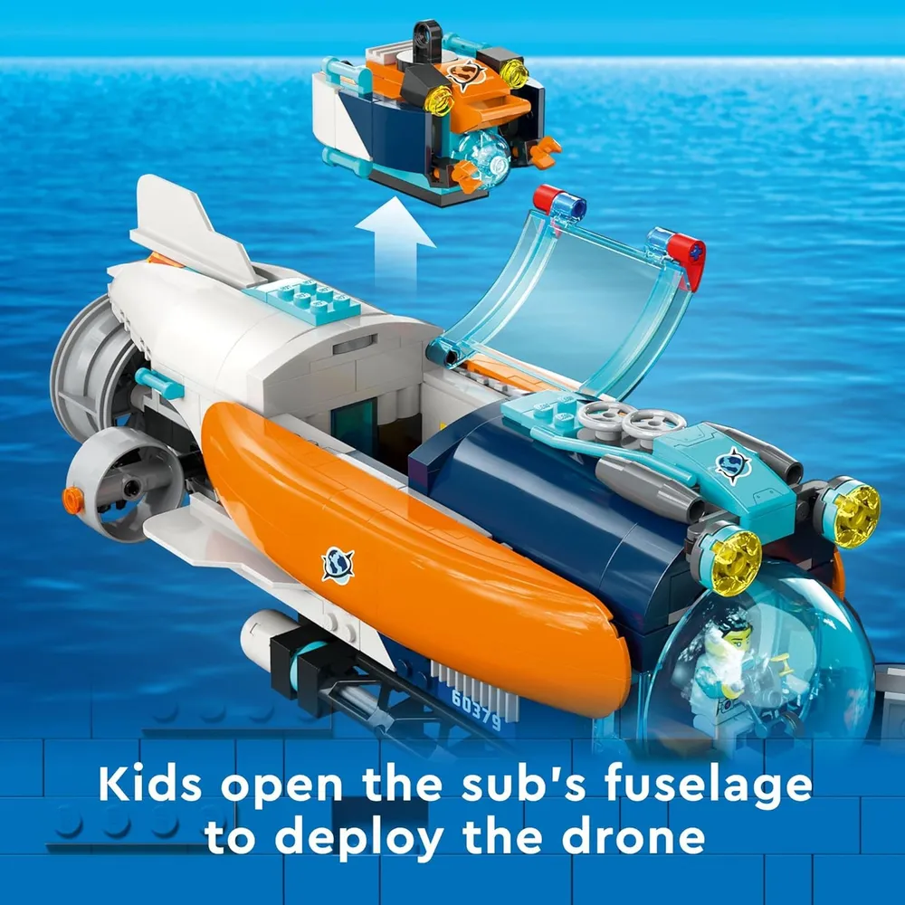 Lego City submarino explorador de aguas profundas set de construcción con tiburones y minifiguras