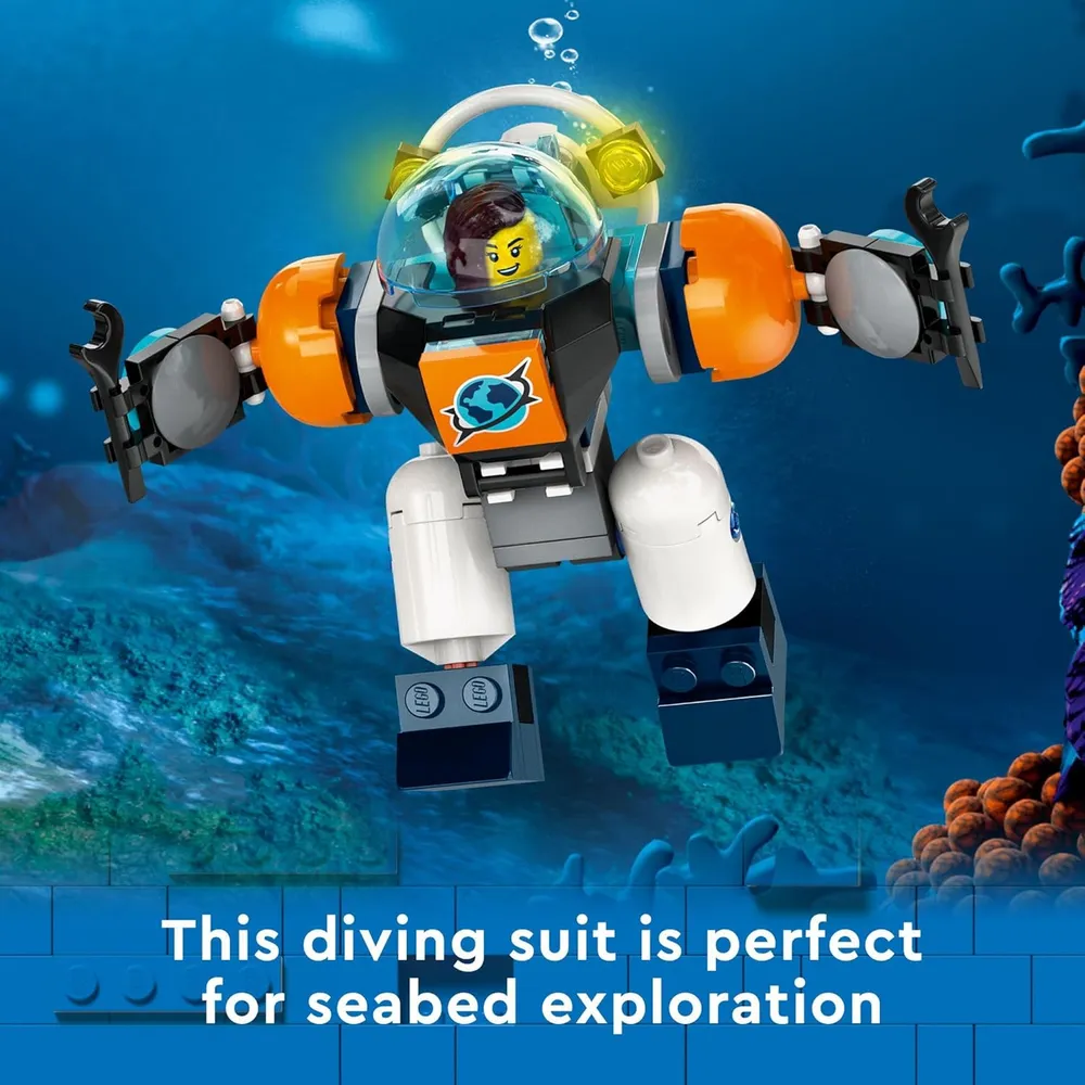 Lego City submarino explorador de aguas profundas set de construcción con tiburones y minifiguras
