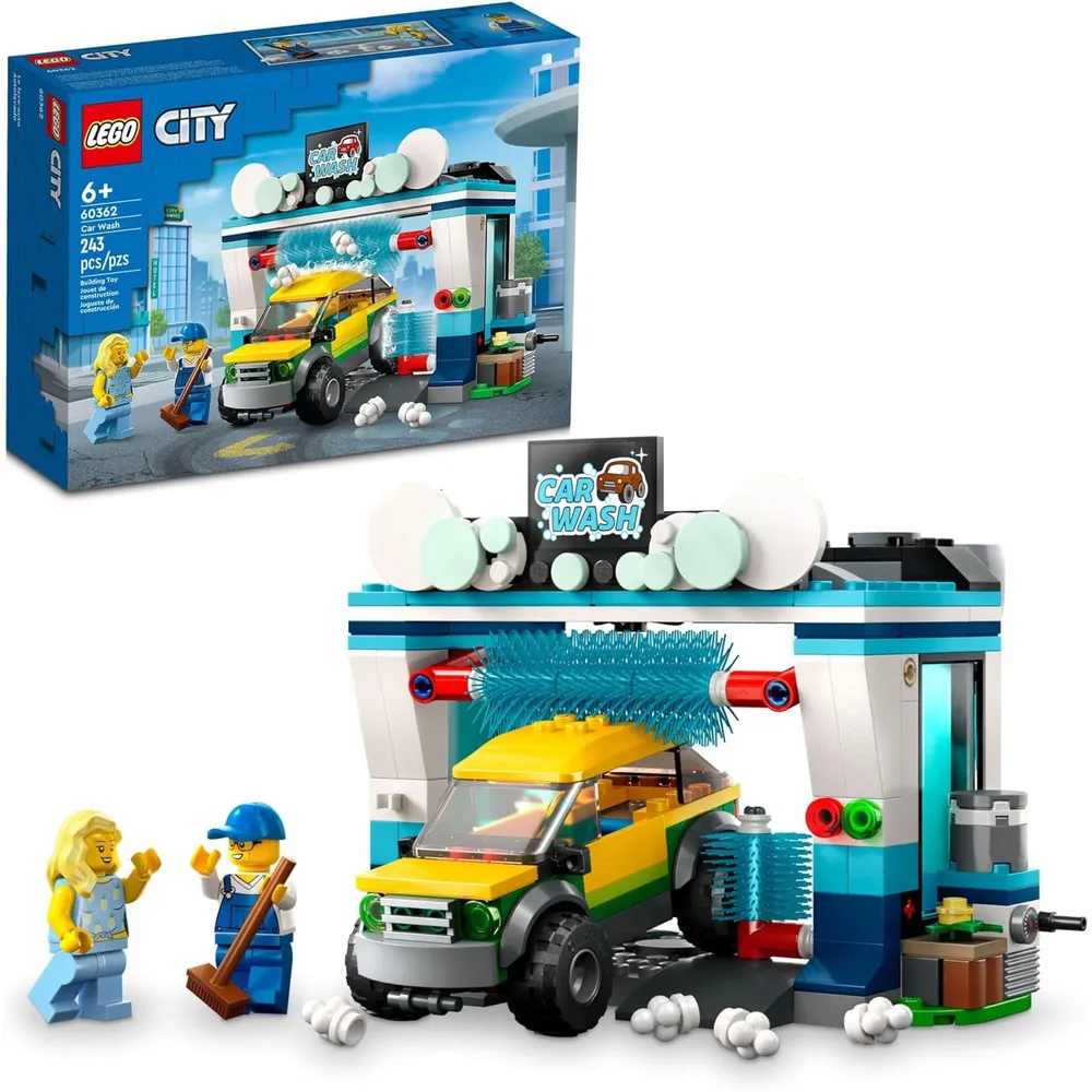 Lego City Lavado de coches set de construcción con cepillos giratorios, vehículo y 2 minifiguras