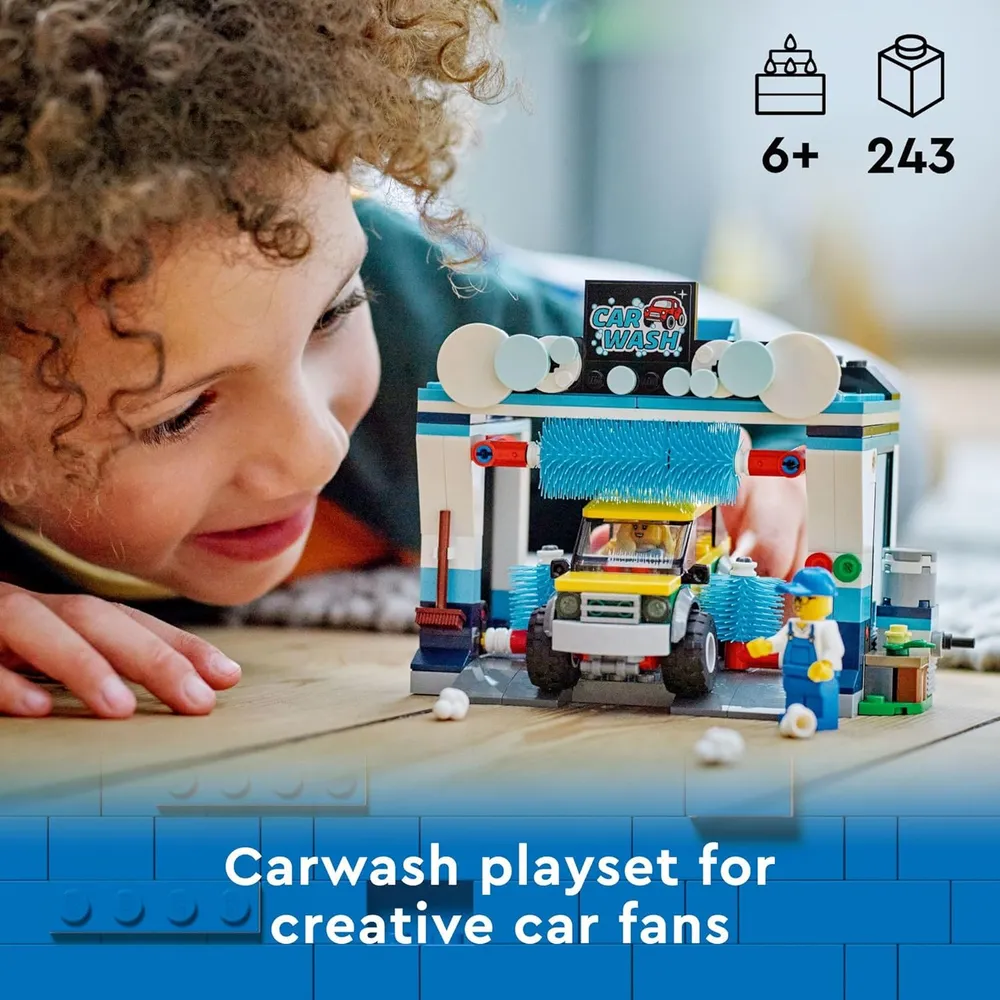 Lego City Lavado de coches set de construcción con cepillos giratorios, vehículo y 2 minifiguras