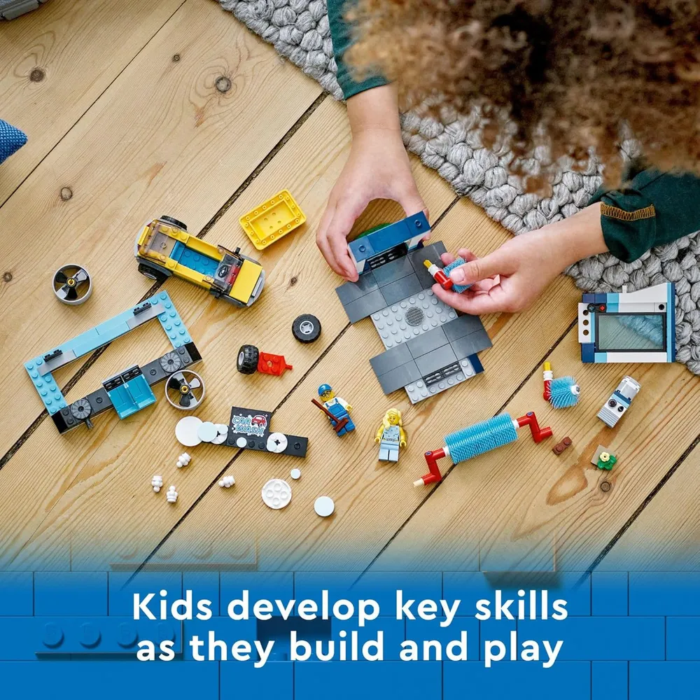 Lego City Lavado de coches set de construcción con cepillos giratorios, vehículo y 2 minifiguras