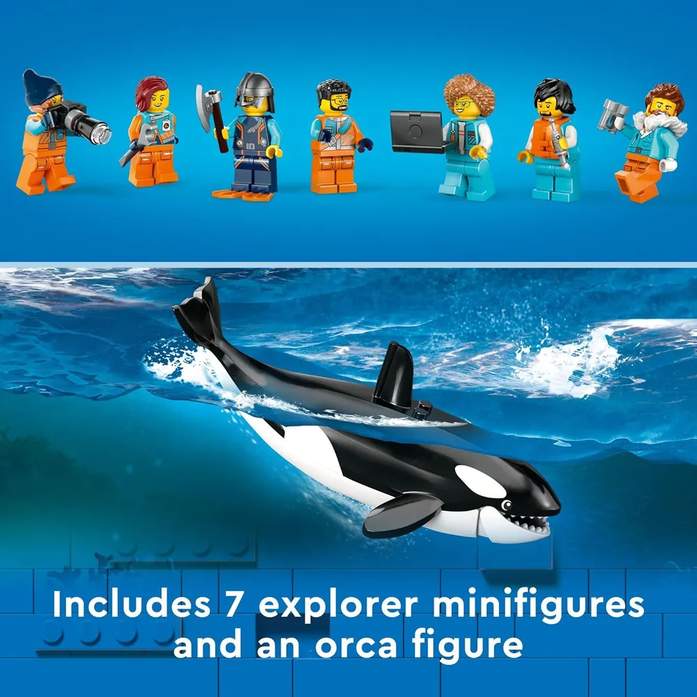 LEGO CITY BARCO EXPLORADOR ÁRTICO CON BOTE, HELICÓPTERO, SUBMARINO Y 7 MINIFIGURAS