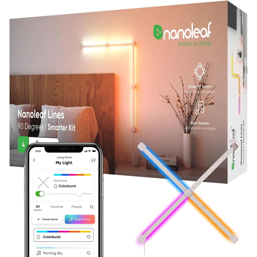 Nanoleaf Lines Luces LED de Pared Inteligentes RGBW WiFi Kit 4 Barras
