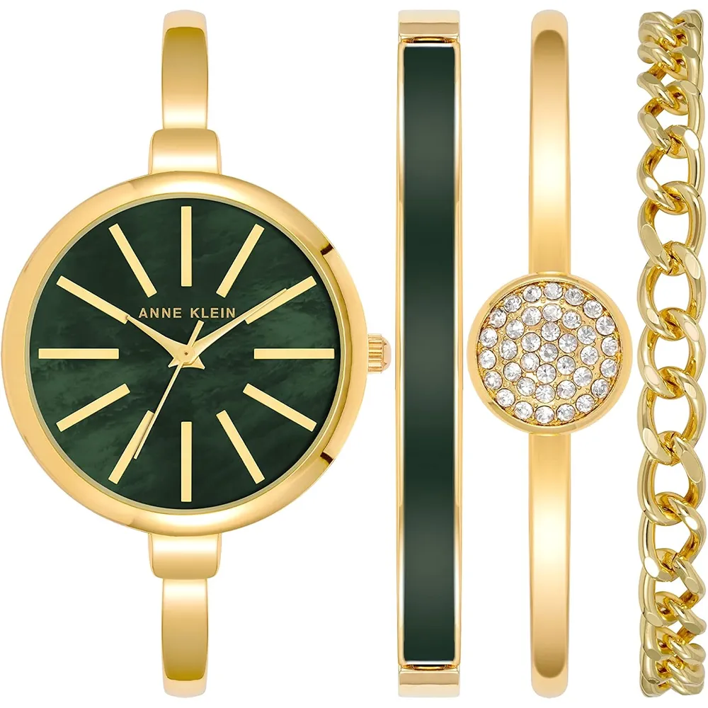 Anne Klein AK/1470GNST reloj femenino con set de pulseras | 32 mm - Dorado/verde