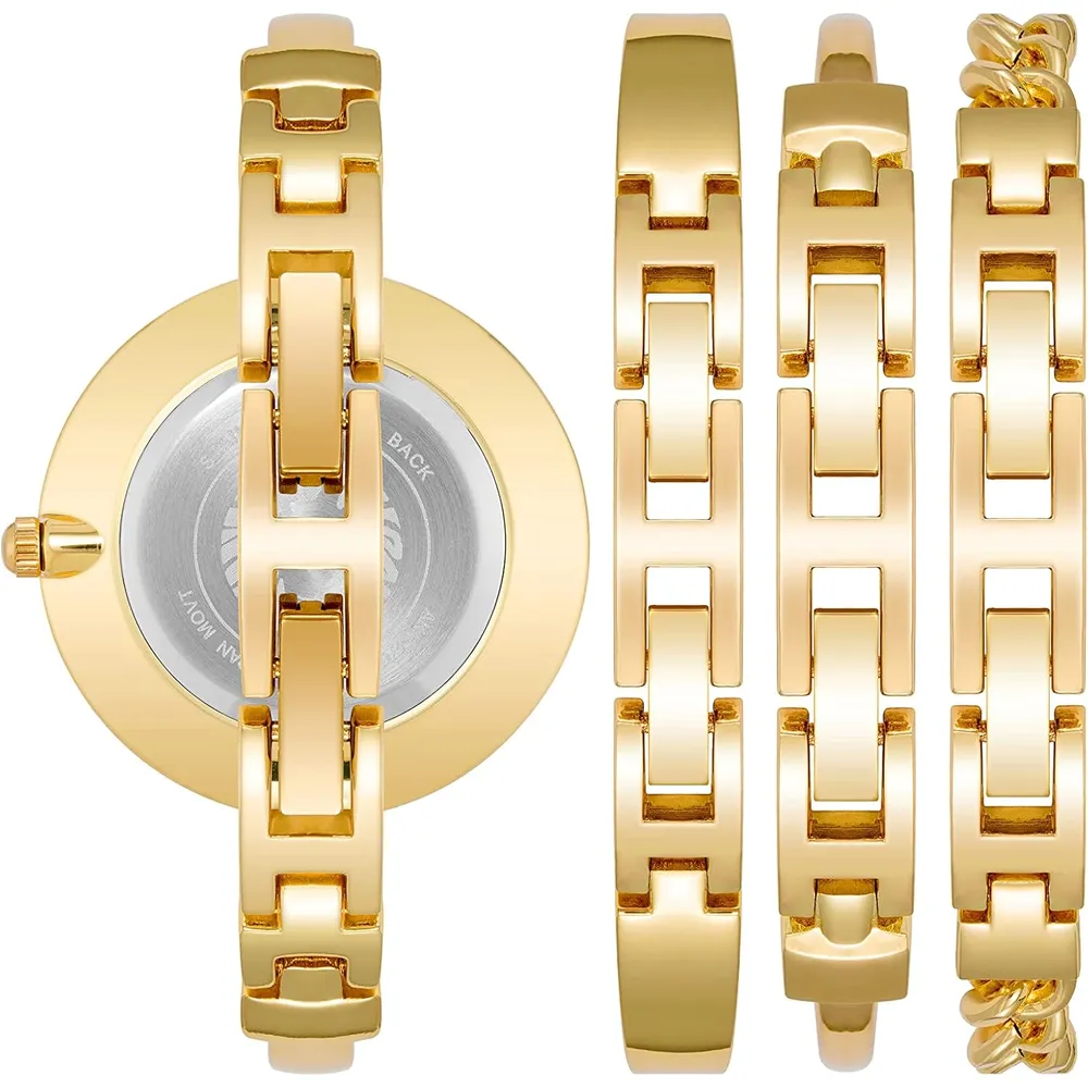 Anne Klein AK/1470GNST reloj femenino con set de pulseras | 32 mm - Dorado/verde