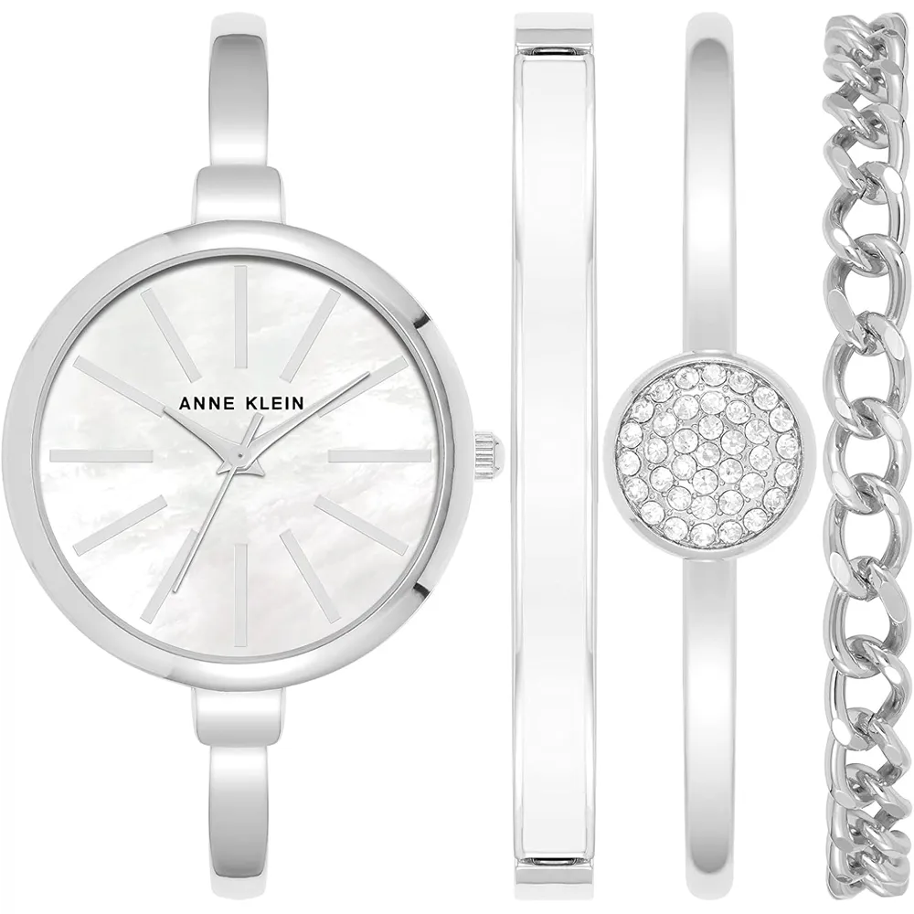 Anne Klein AK/1470GNST reloj femenino con set de pulseras | 32 mm - Plateado