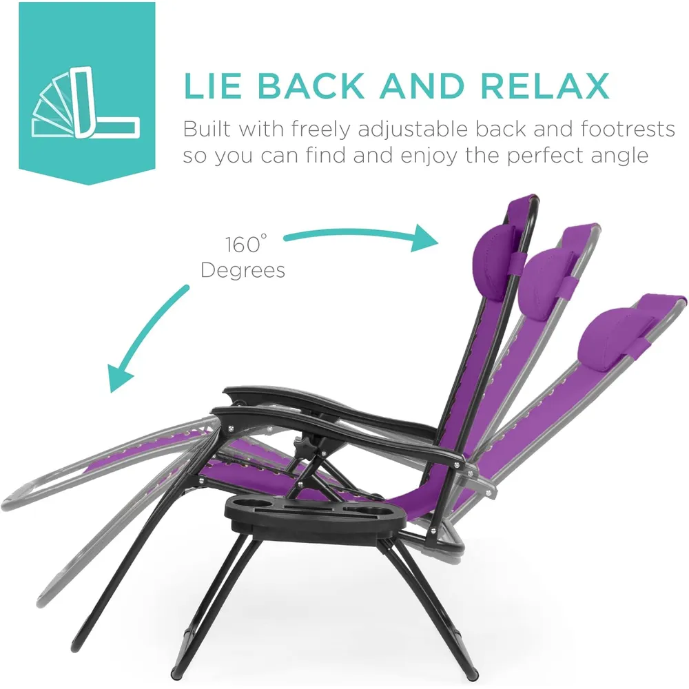 Juego de 2 sillones reclinables con portavasos Best Choice Products | Morado amatista