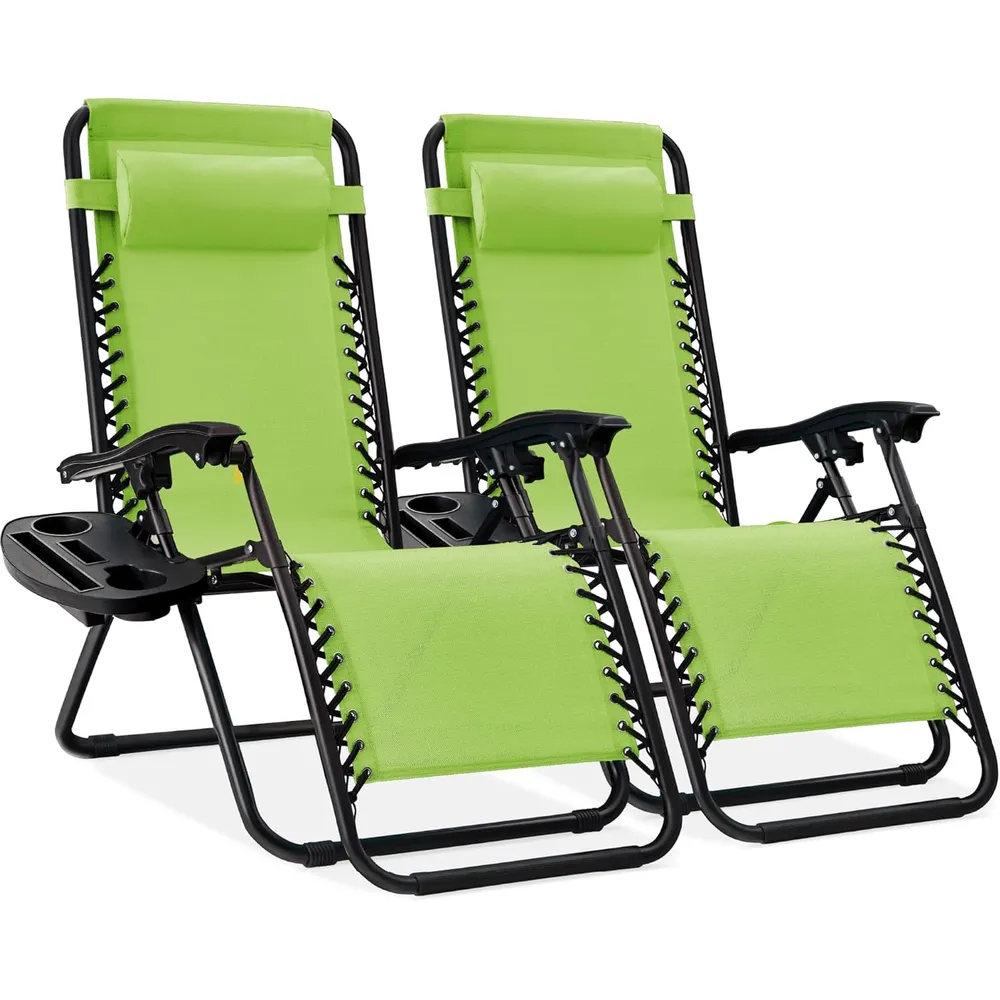 Juego de 2 sillones reclinables con portavasos Best Choice Products | Verde lima
