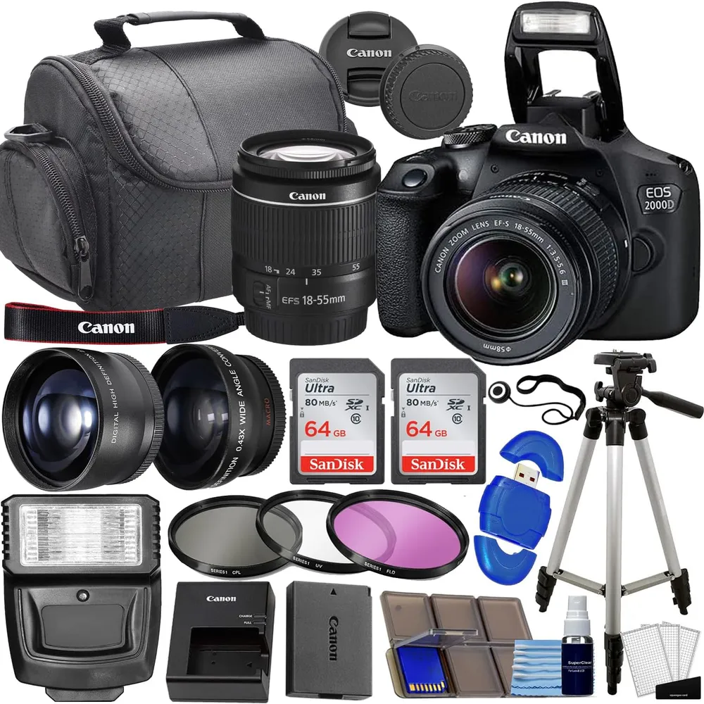 Canon cámara réflex EOS 2000D kit 3 accesorios objetivos reacondicionado | Negro