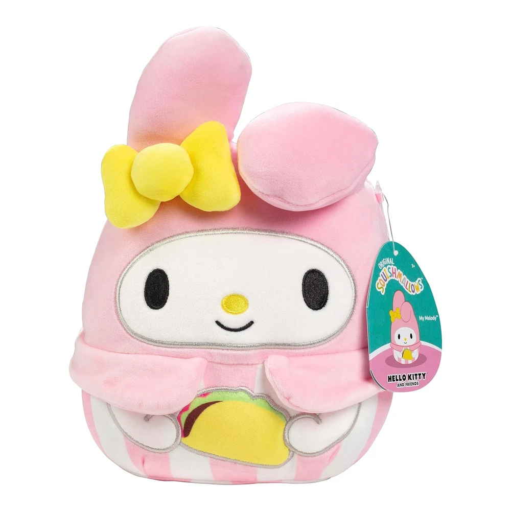 Squishmallows My Melody With Taco de 8' - Kellytoy Sanrio - Juguete de Peluche Coleccionable Suave y Esponjoso de Hello Kitty