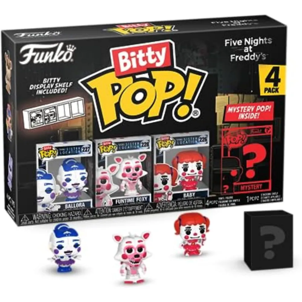 FUNKO POP PACK DE 4 BITTY NIGHTS AT FREDDY'S BITTY BALLORA, FUNTIME FOXY, BABY Y FIGURA SORPRESA