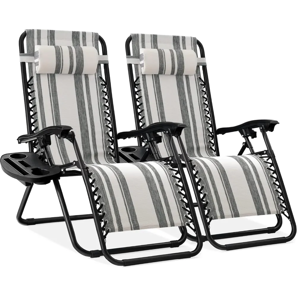 Juego de 2 sillones reclinables con portavasos Best Choice Products | Gray Stripes