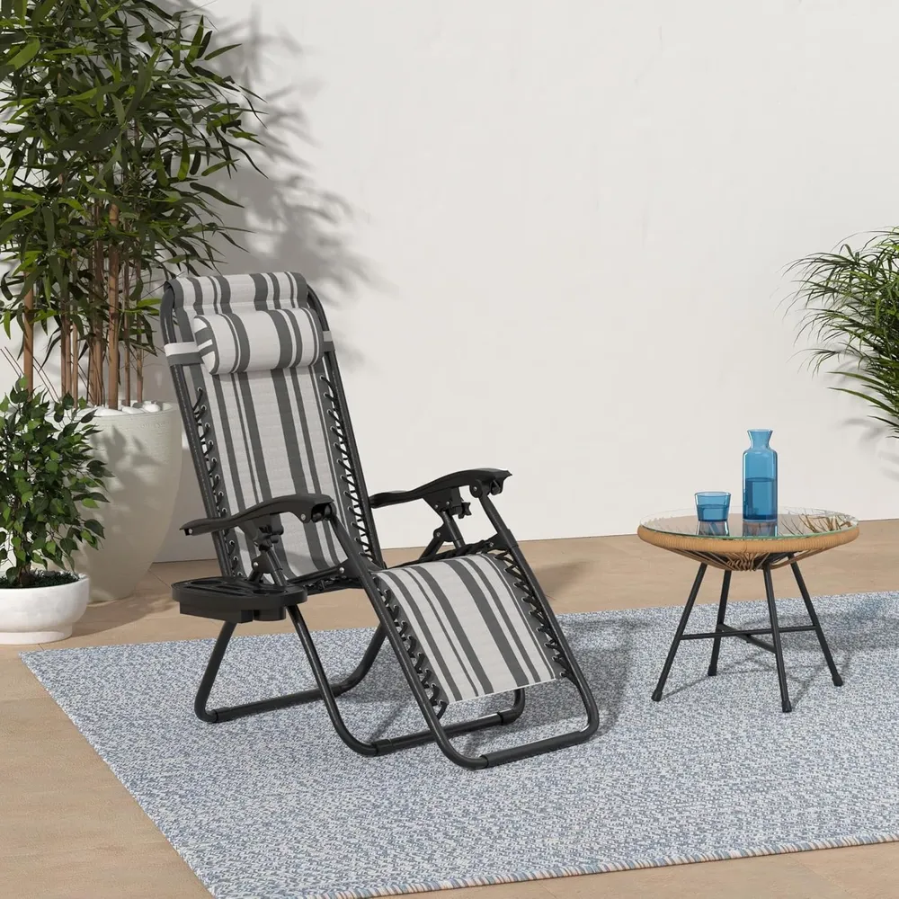 Juego de 2 sillones reclinables con portavasos Best Choice Products | Gray Stripes