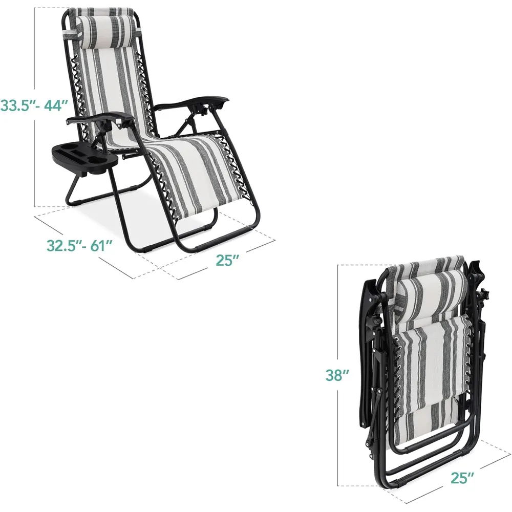Juego de 2 sillones reclinables con portavasos Best Choice Products | Gray Stripes