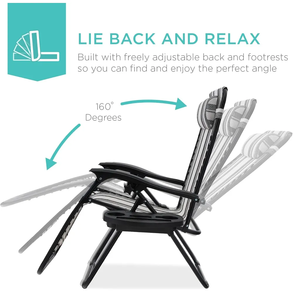 Juego de 2 sillones reclinables con portavasos Best Choice Products | Gray Stripes