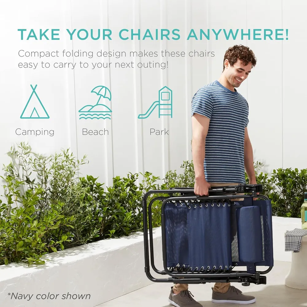 Juego de 2 sillones reclinables con portavasos Best Choice Products | Gray Stripes