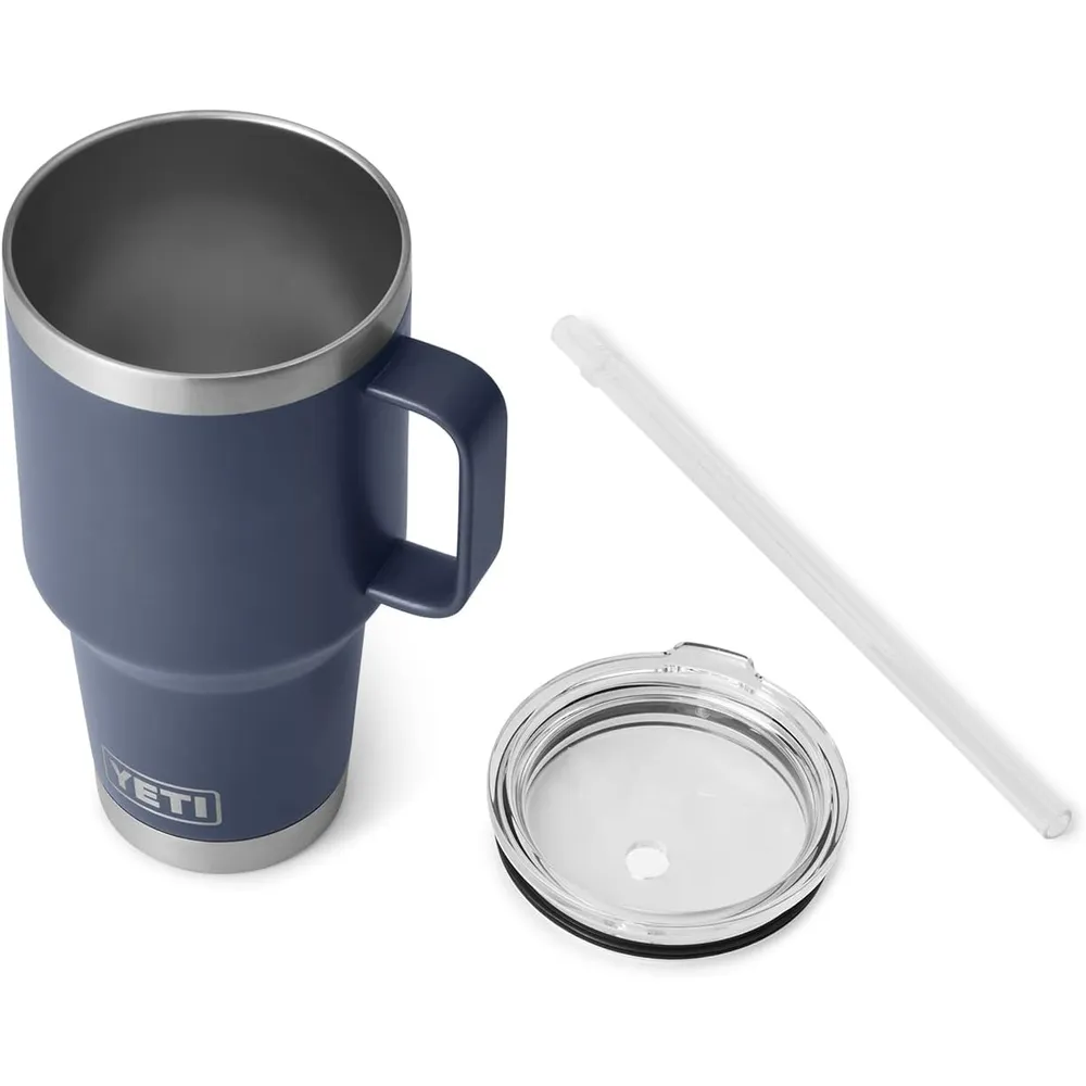 YETI Rambler Vaso de 35 oz de acero inoxidable con asa y tapa con sorbete color azul marino