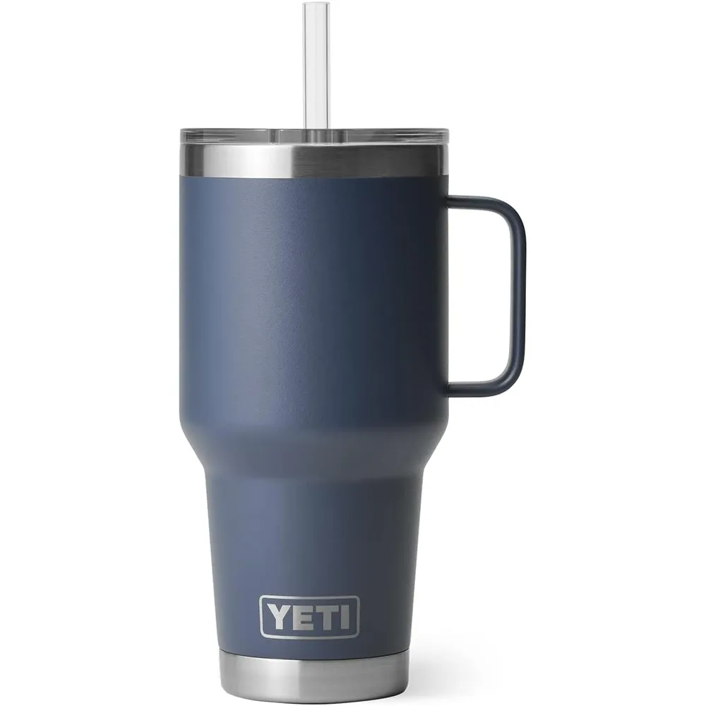 YETI Rambler Vaso de 35 oz de acero inoxidable con asa y tapa con sorbete color azul marino