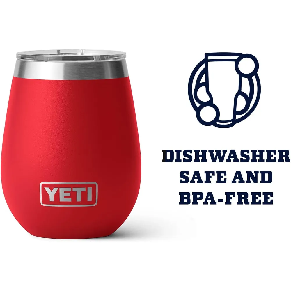 YETI Rambler Vaso de vino de 10 oz de acero inoxidable con tapa MagSlider color rojo