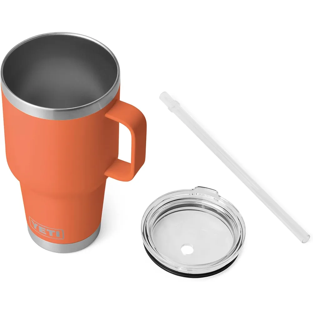 YETI Rambler Vaso de 35 oz de acero inoxidable con asa y tapa con sorbete color naranja arcilla