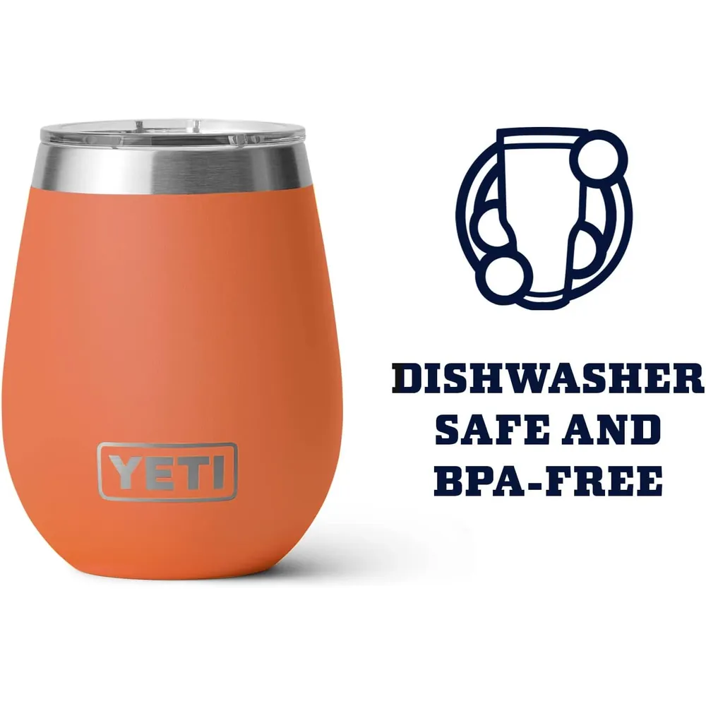 YETI Rambler Vaso de vino de 10 oz de acero inoxidable con tapa MagSlider color naranja arcilla