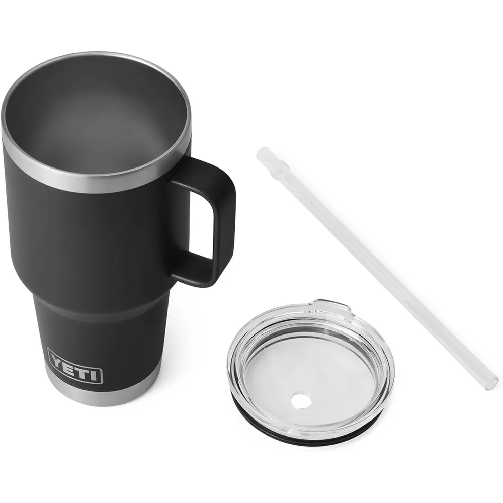 YETI Rambler Vaso de 35 oz de acero inoxidable con asa y tapa con sorbete color negro