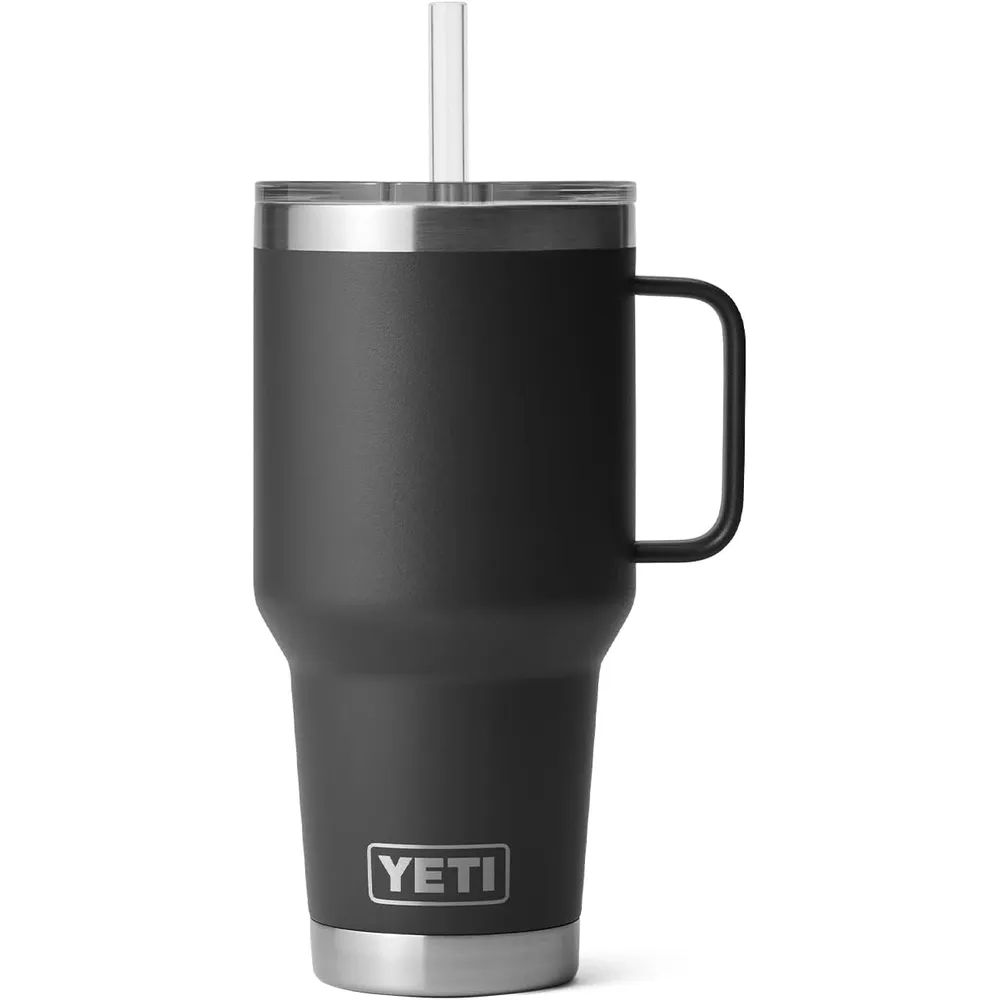 YETI Rambler Vaso de 35 oz de acero inoxidable con asa y tapa con sorbete color negro
