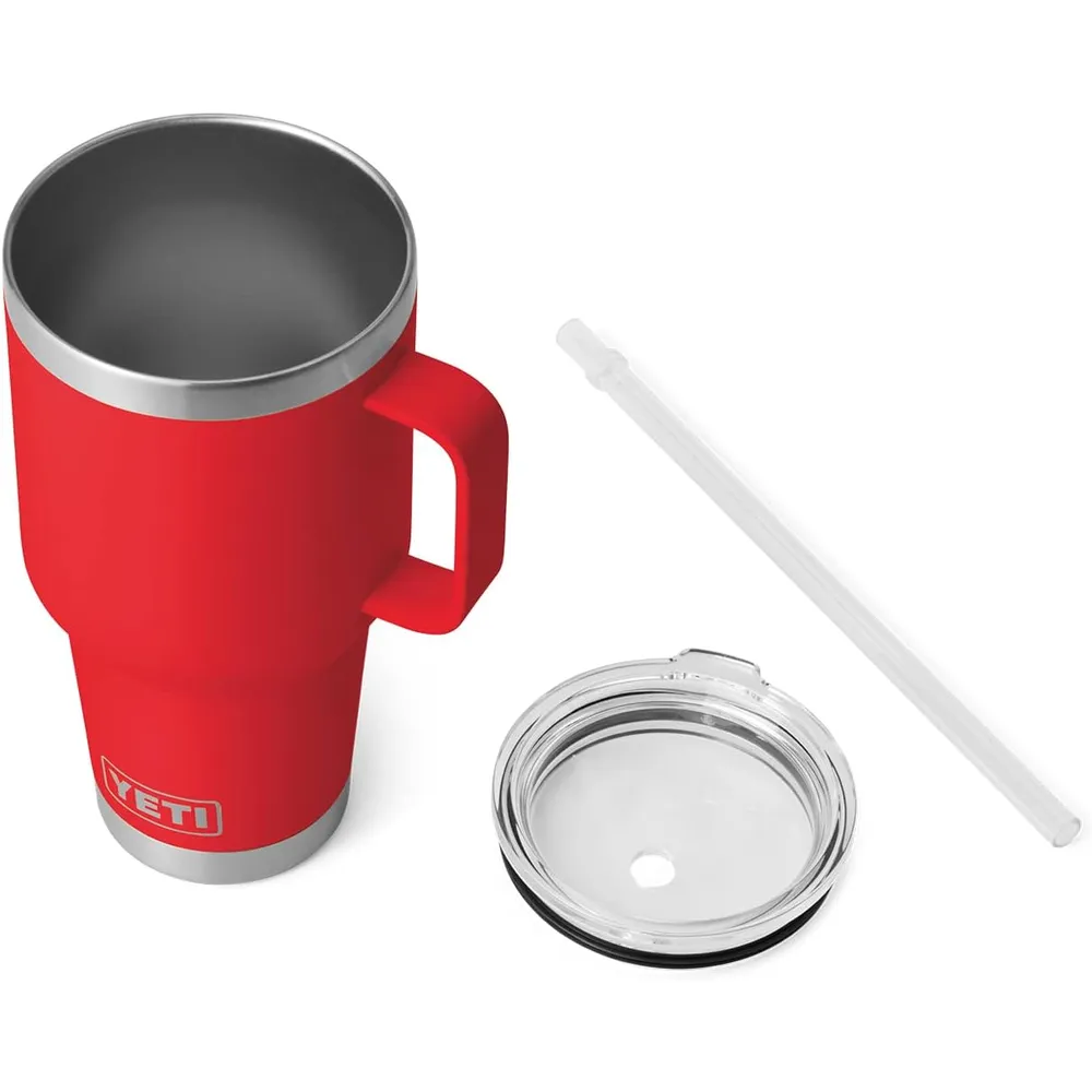 YETI Rambler Vaso de 35 oz de acero inoxidable con asa y tapa con sorbete color rojo