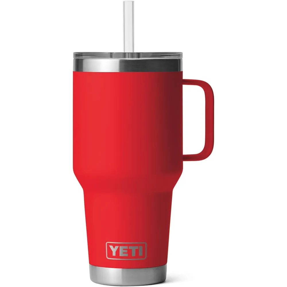 YETI Rambler Vaso de 35 oz de acero inoxidable con asa y tapa con sorbete color rojo