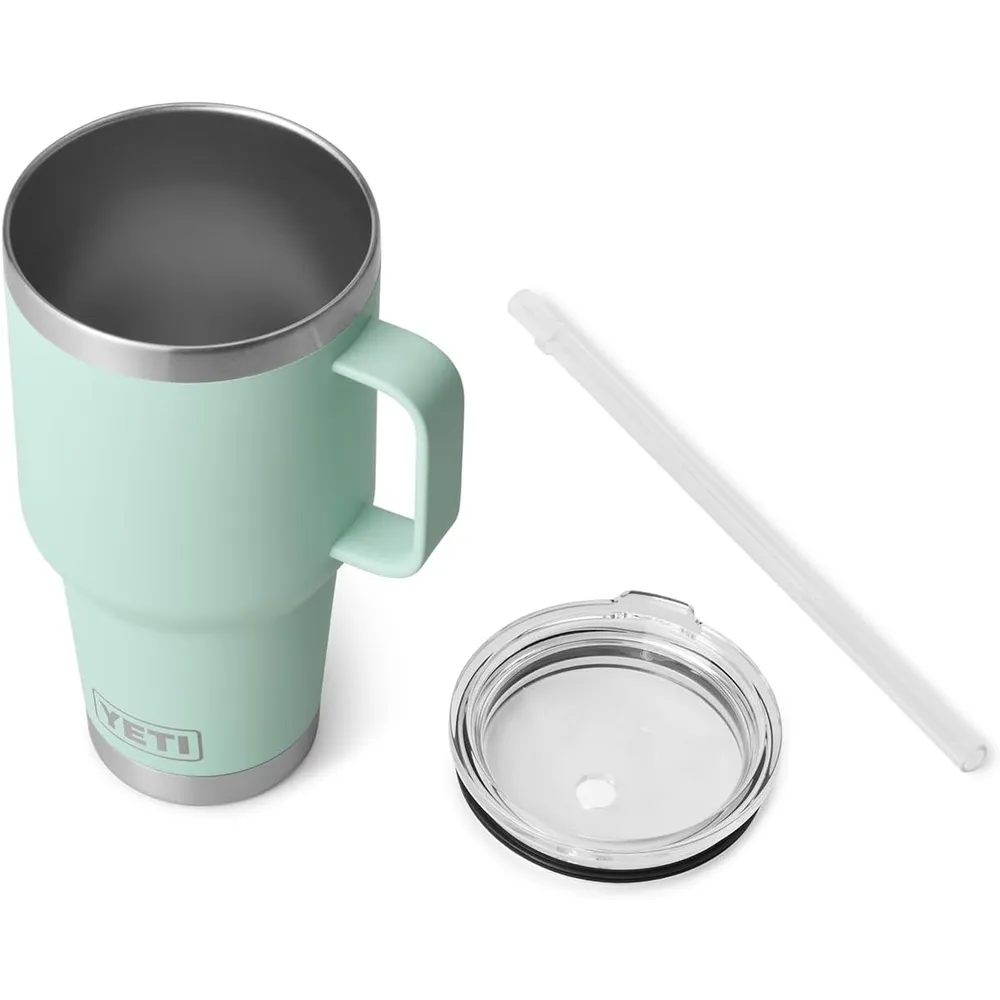 YETI Rambler Vaso de 35 oz de acero inoxidable con asa y tapa con sorbete color turquesa
