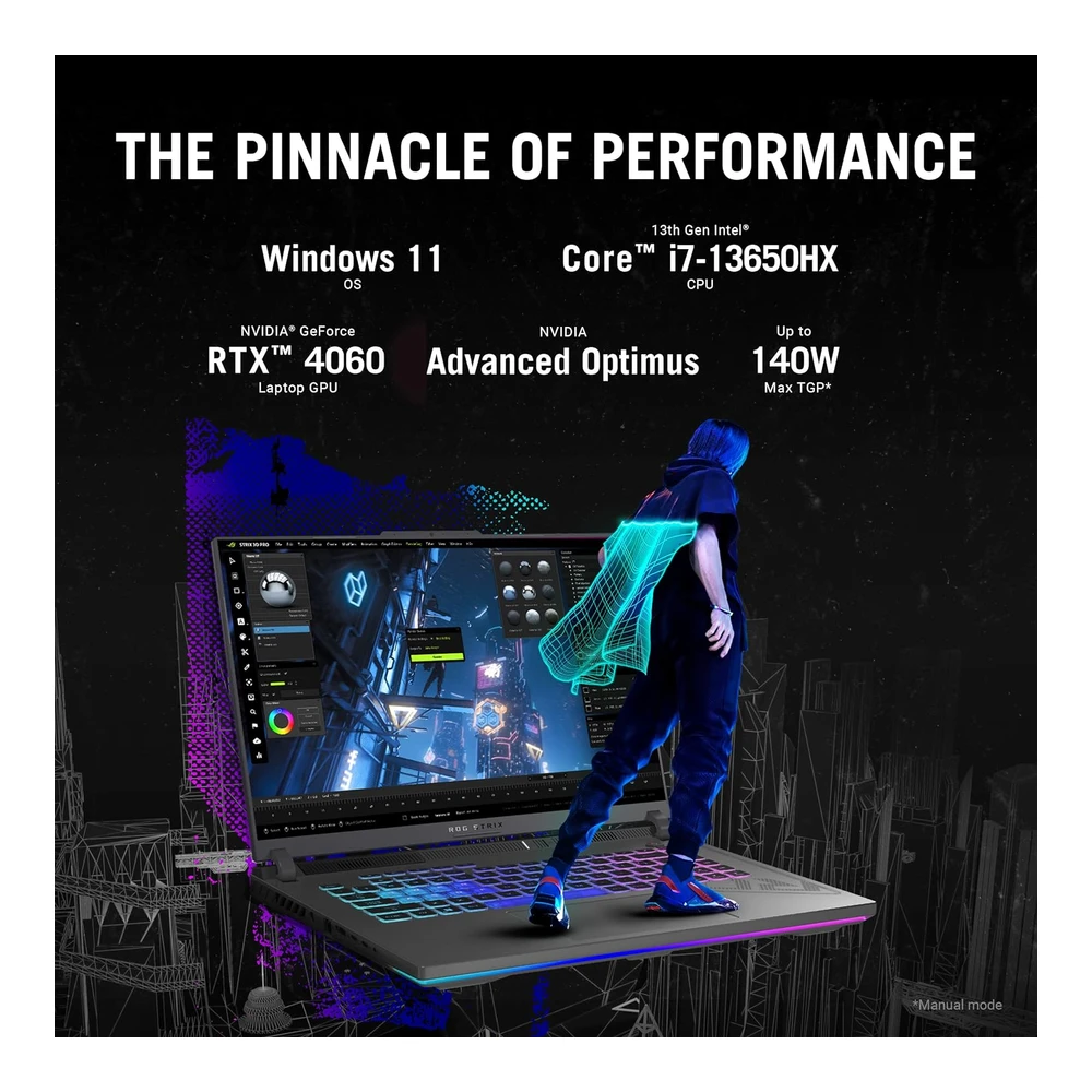 LAPTOP GAMING ROG STRIX G16 2023 16" FHD 165HZ GEFORCE RTX 4060 I7-13650HX 16GB 512GB SSD ASUS(TECLADO INGLÉS)