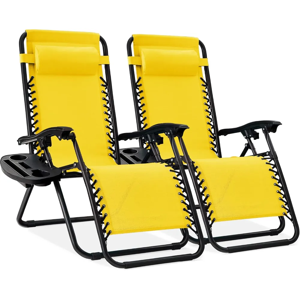 Juego de 2 sillones reclinables con portavasos Best Choice Products | Amarillo girasol