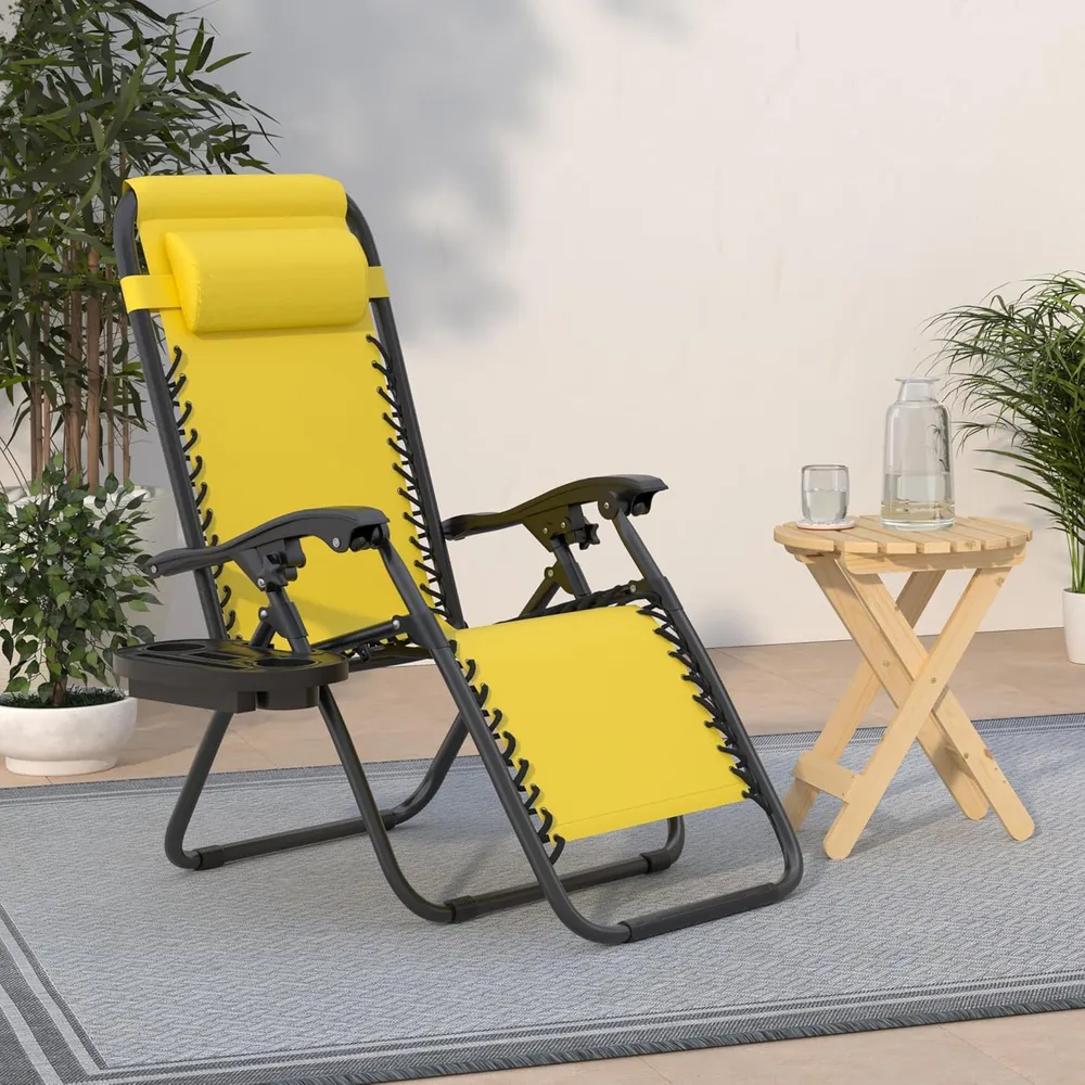 Juego de 2 sillones reclinables con portavasos Best Choice Products | Amarillo girasol