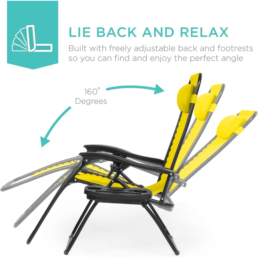 Juego de 2 sillones reclinables con portavasos Best Choice Products | Amarillo girasol