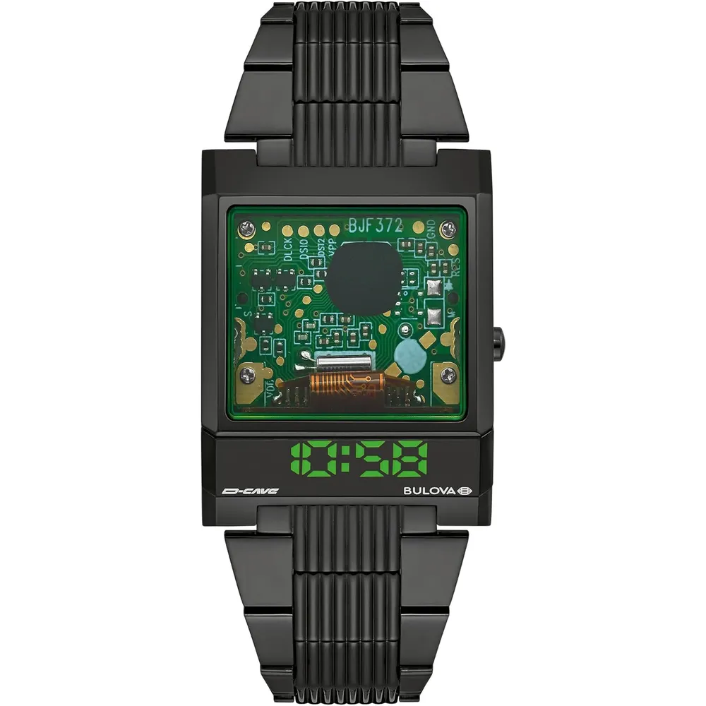 Bulova reloj Computron D-Cave de hombre edición especial cuarzo correa silicona | Negro