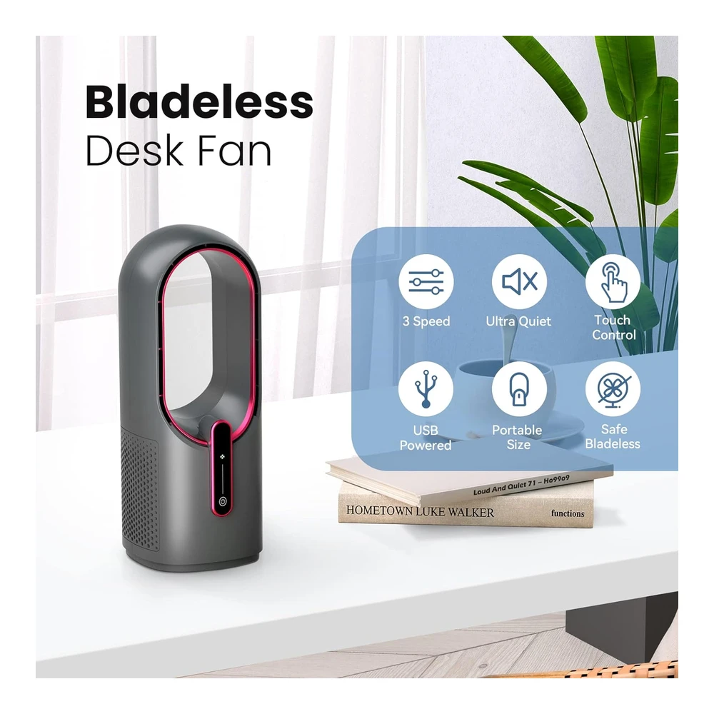 Konsiden Ventilador de Escritorio Sin Aspas - Ventilador de Oficina de 11.8" - Pequeño - Silencioso - Ajuste de 3 Velocidades - Control Táctil - Fácil de Limpiar - Ventiladores de Escritorio Pequeños Silenciosos - Ideal para Oficina - Sala de Estar - Dormitorio