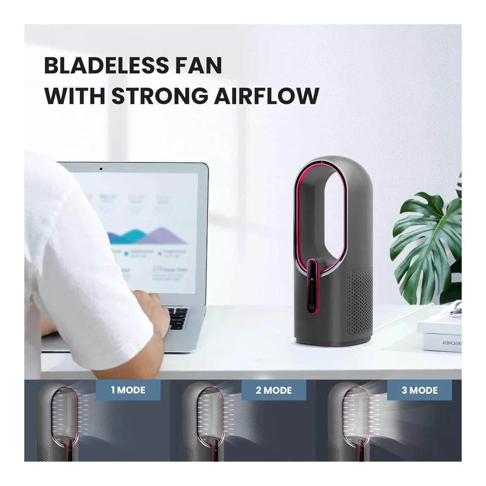 Konsiden Ventilador de Escritorio Sin Aspas - Ventilador de Oficina de 11.8" - Pequeño - Silencioso - Ajuste de 3 Velocidades - Control Táctil - Fácil de Limpiar - Ventiladores de Escritorio Pequeños Silenciosos - Ideal para Oficina - Sala de Estar - Dormitorio