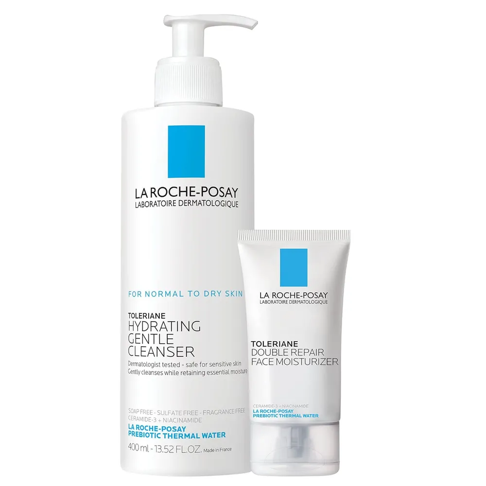 KIT LIMPIADOR FACIAL + CREMA FACIAL HIDRATANTE TOLERIANE DOUBLE REPAIR LA ROCHE-POSAY 13.5 OZ / 400 ML + 1.7 OZ / 50 ML