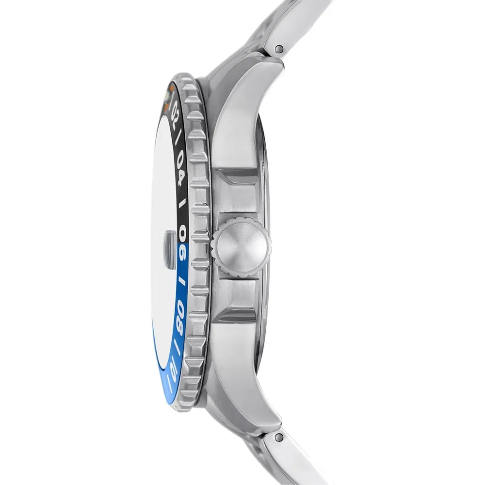 Fossil reloj de cuarzo para hombre, acero inoxidable | Plateado/ Azul